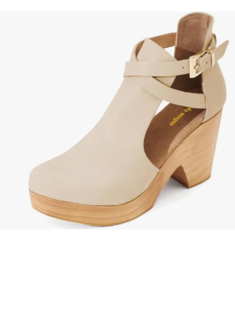 Beige Platform Rounded Toe Cutout Strap Buckle Cork Block High Heels Ankle Boot